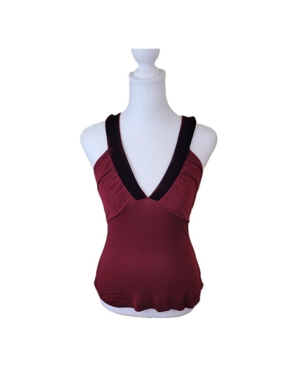 Rebecca Beeson Burgundy Tank V-Neck W/ Velvet Straps Top Women's Size 0